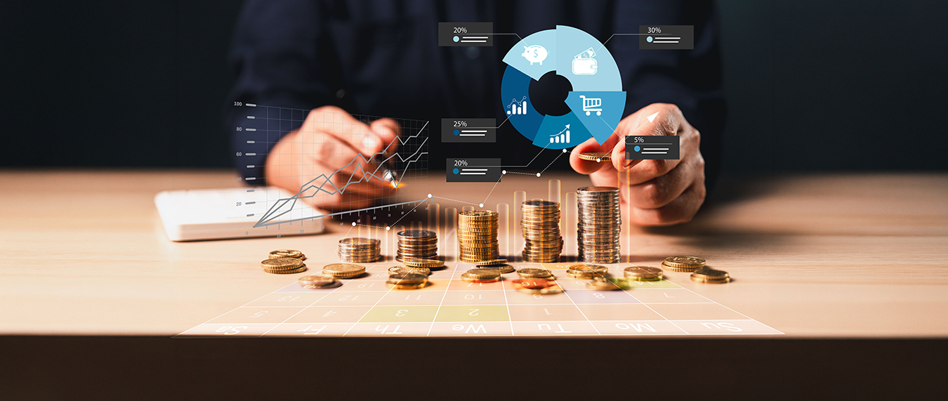Coin stacks with financial growth chart