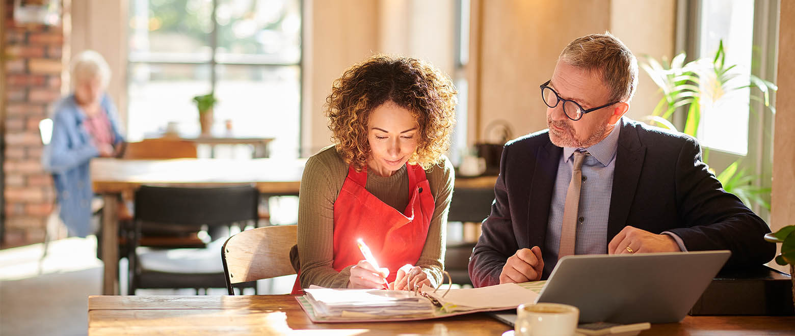 small business owner working with banker