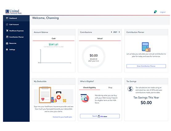 United's HSA portal dashboard