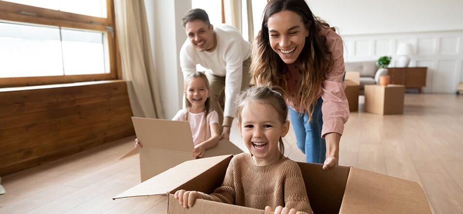Family sliding in moving boxes