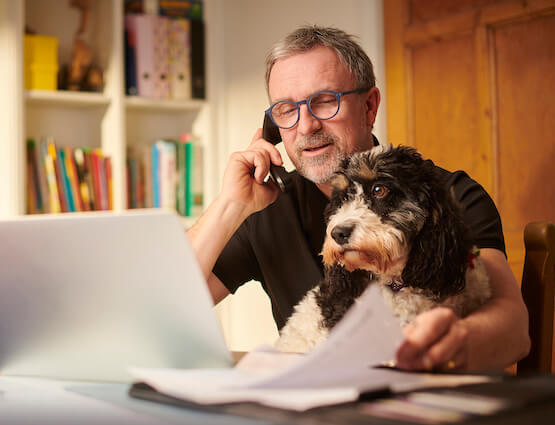 man reading through the products and services