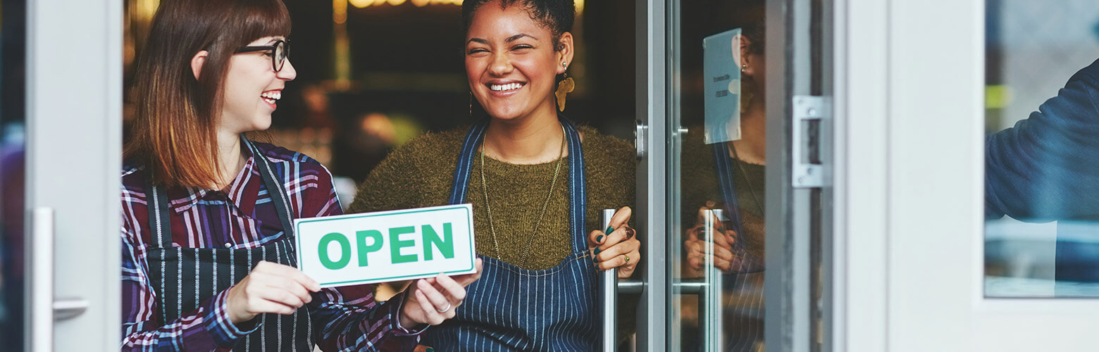 small business owner opening shop