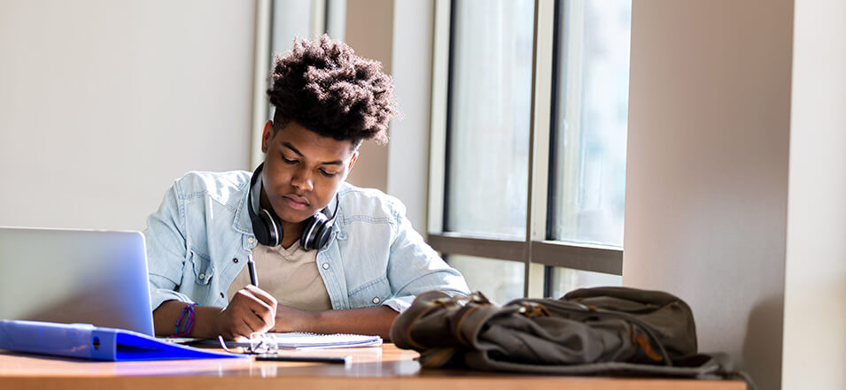 young boy studying